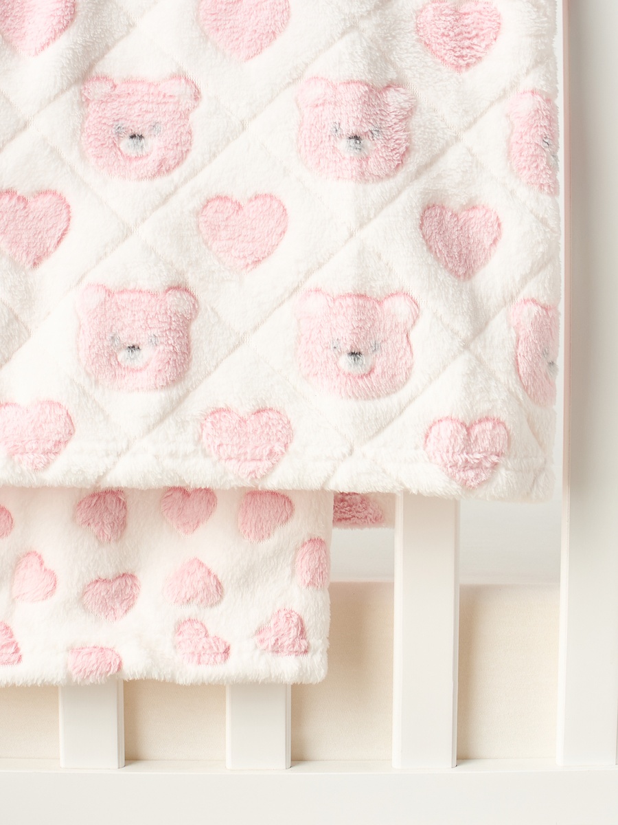 2-Piece All-Over Bear Detail Fleece Blanket Set - 76x102 cm