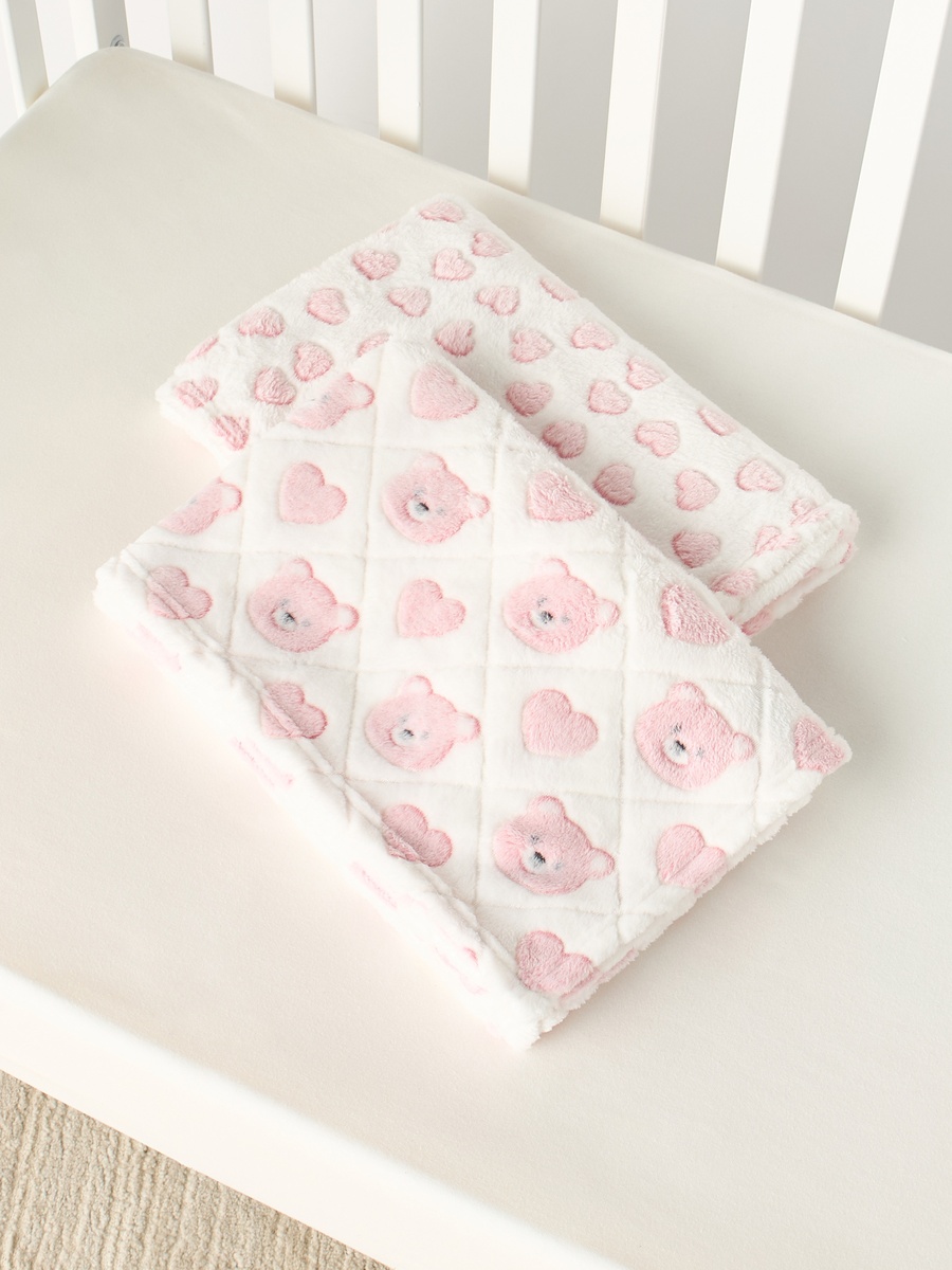 2-Piece All-Over Bear Detail Fleece Blanket Set - 76x102 cm