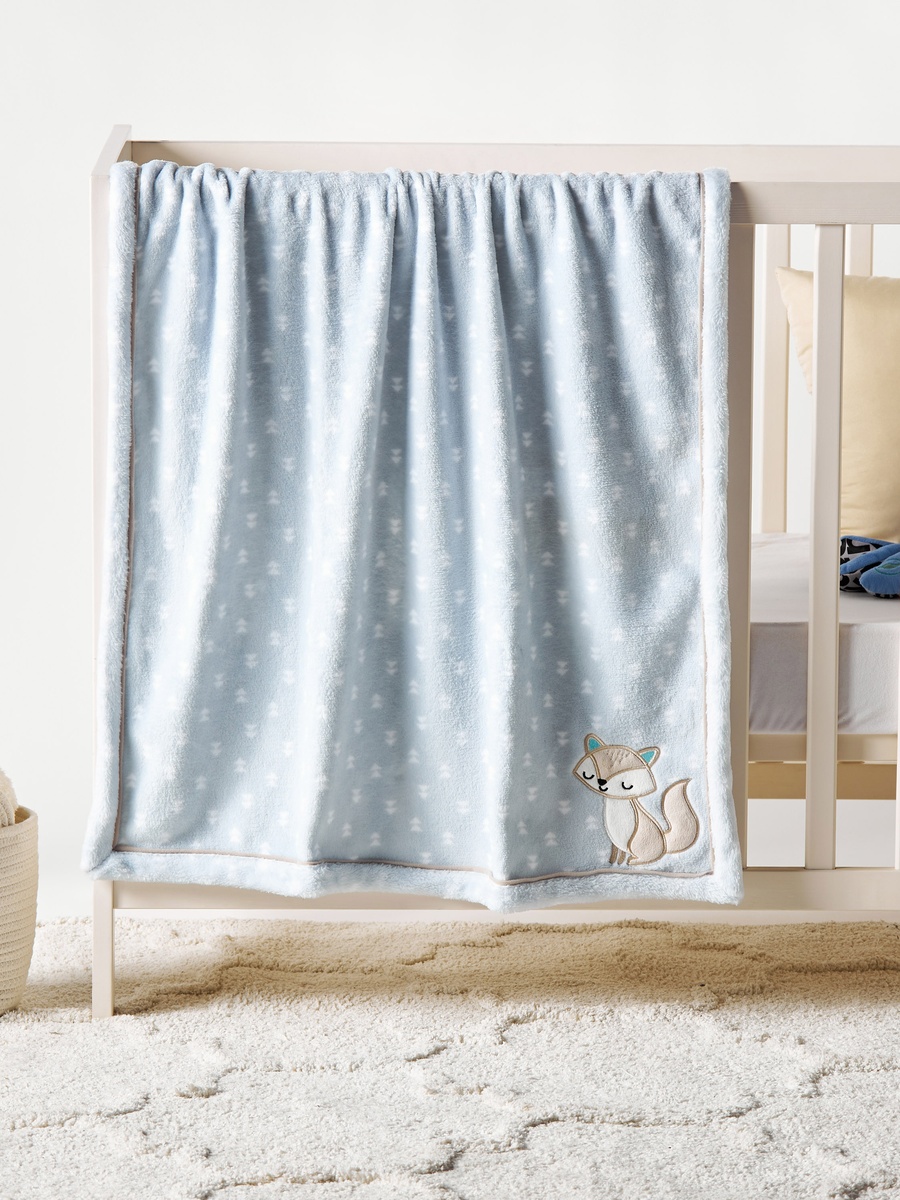 Fox Applique Fleece Baby Blanket - 76x102 cm