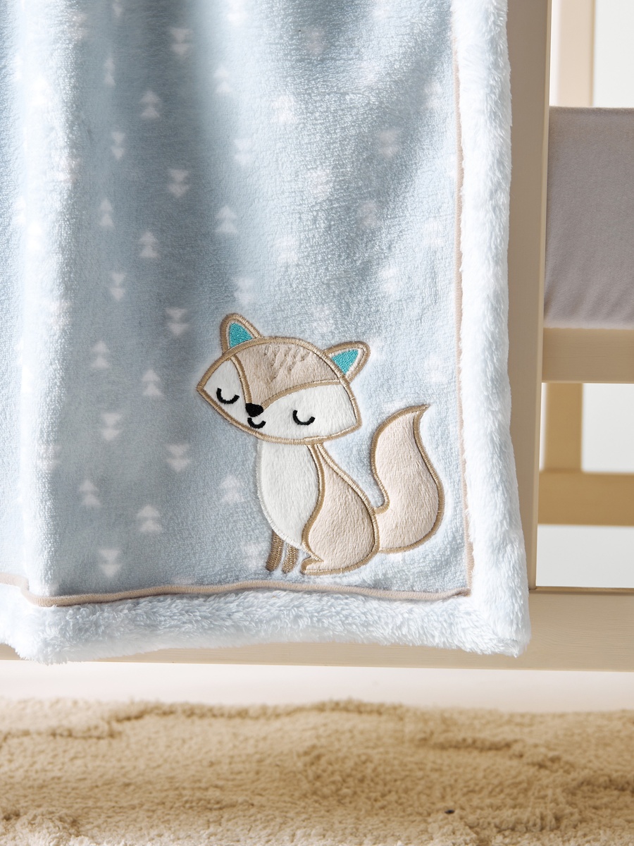 Fox Applique Fleece Baby Blanket - 76x102 cm