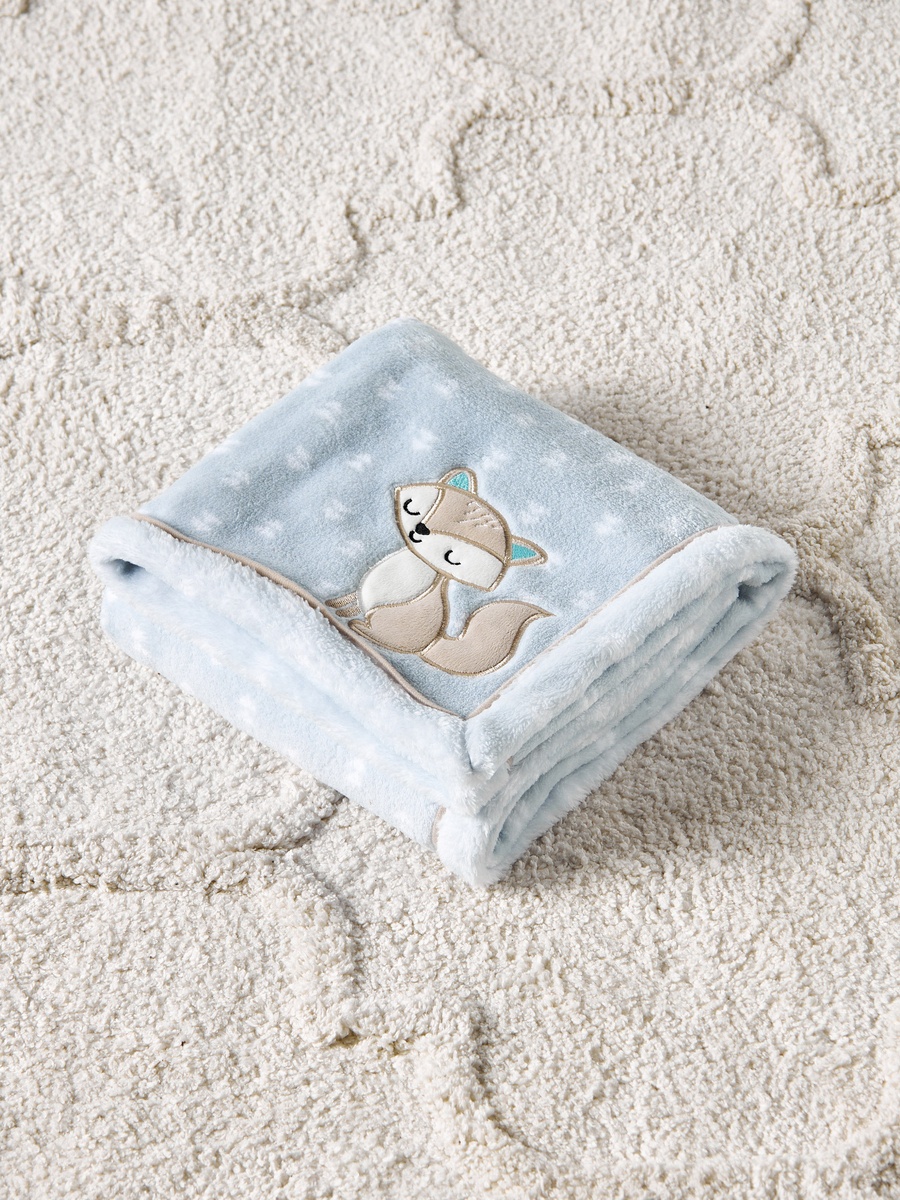 Fox Applique Fleece Baby Blanket - 76x102 cm