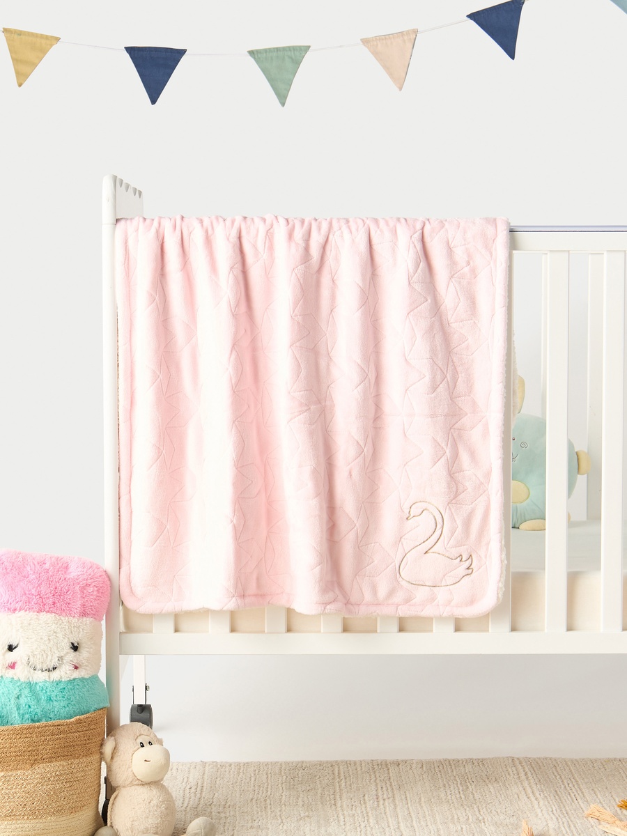 Swan Embroidered Raschel Blanket - 76x102 cm