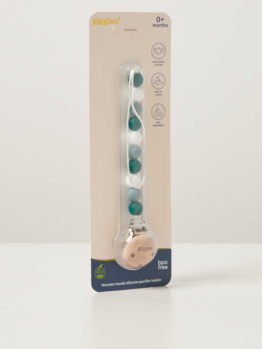 Wooden Beads Silicone Pacifier Holder Clip