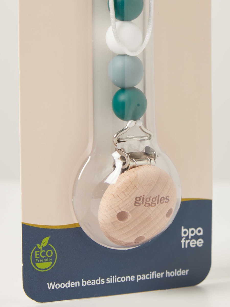 Wooden Beads Silicone Pacifier Holder Clip
