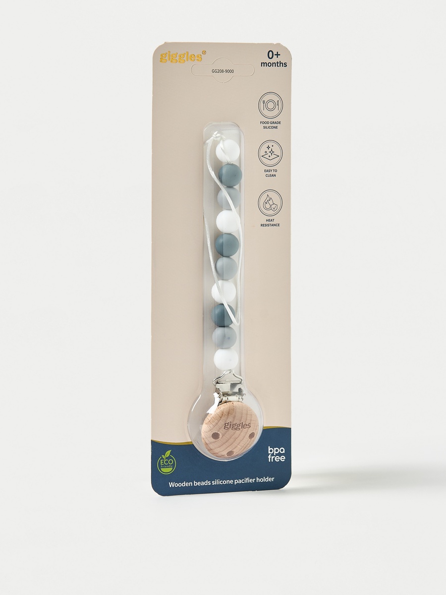 Wooden Beads Silicone Pacifier Holder Clip