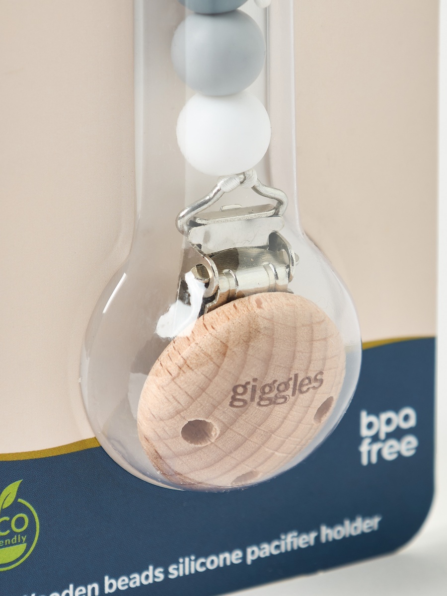 Wooden Beads Silicone Pacifier Holder Clip