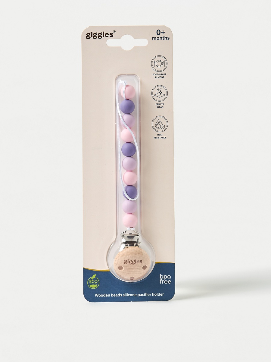 Wooden Beads Silicone Pacifier Holder Clip