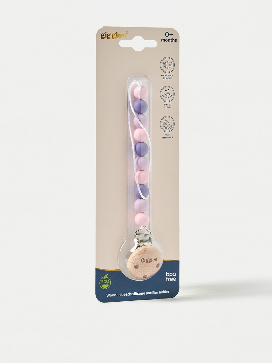 Wooden Beads Silicone Pacifier Holder Clip