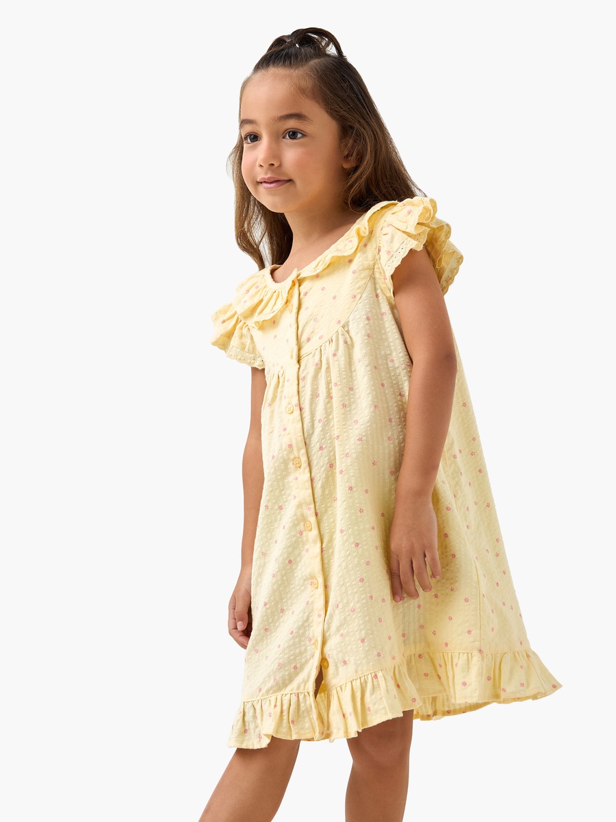 Floral Print Night Dress with Ruffle Sleeves