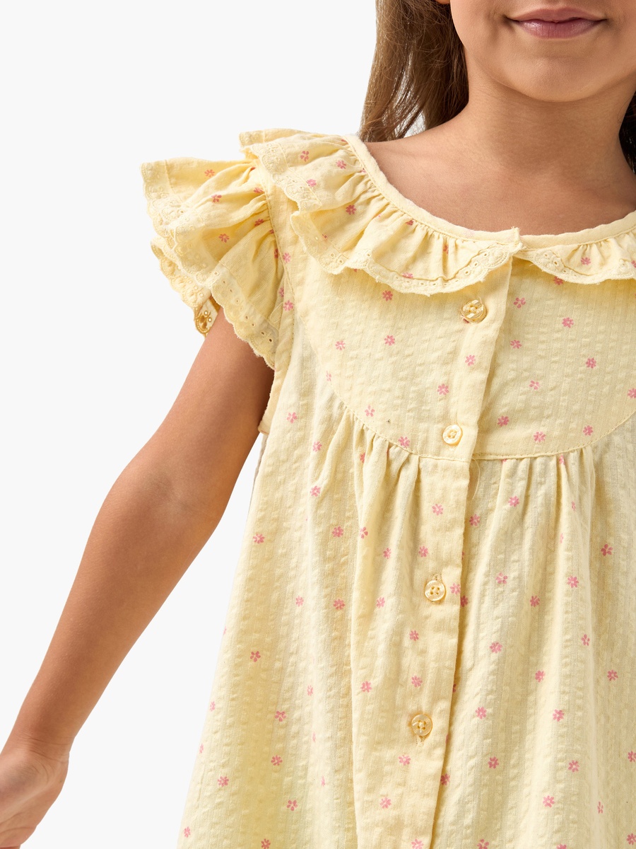 Floral Print Night Dress with Ruffle Sleeves