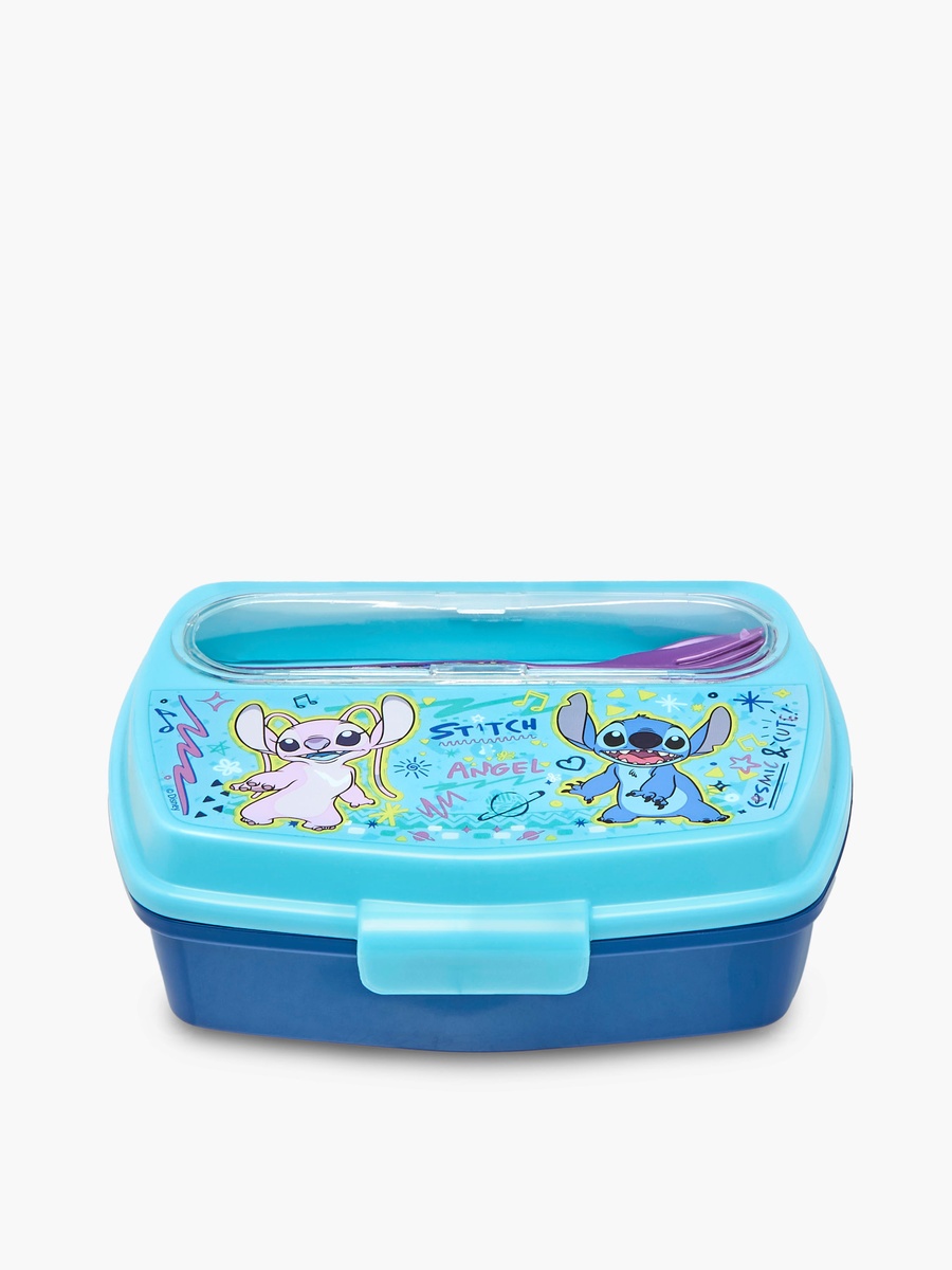 Angel and Stitch Print Sandwich Box with Cutlery