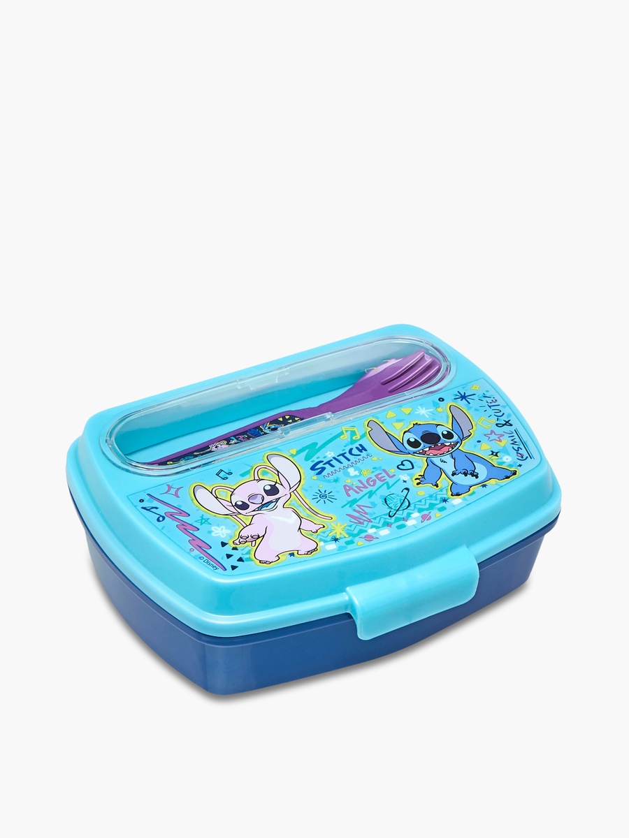 Angel and Stitch Print Sandwich Box with Cutlery