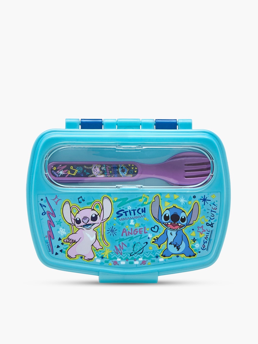 Angel and Stitch Print Sandwich Box with Cutlery
