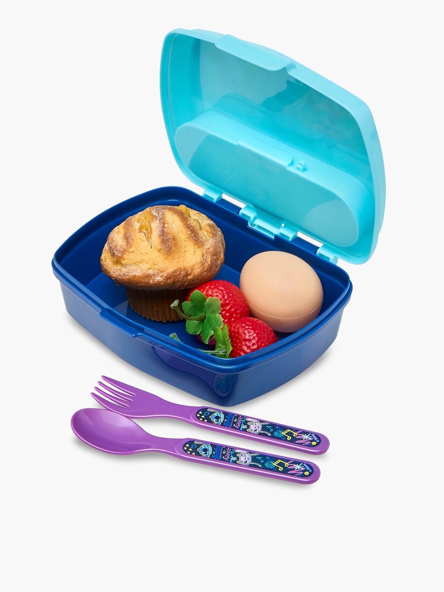 Angel and Stitch Print Sandwich Box with Cutlery