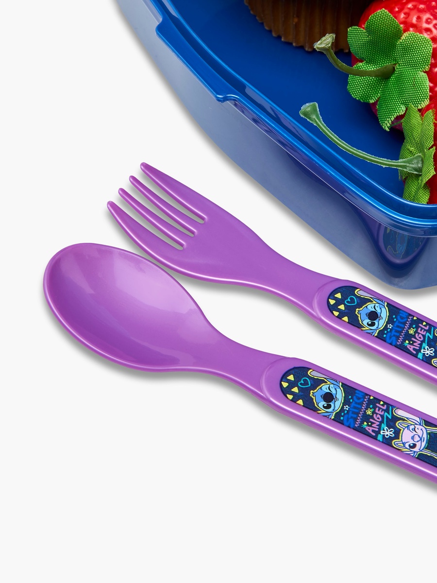 Angel and Stitch Print Sandwich Box with Cutlery