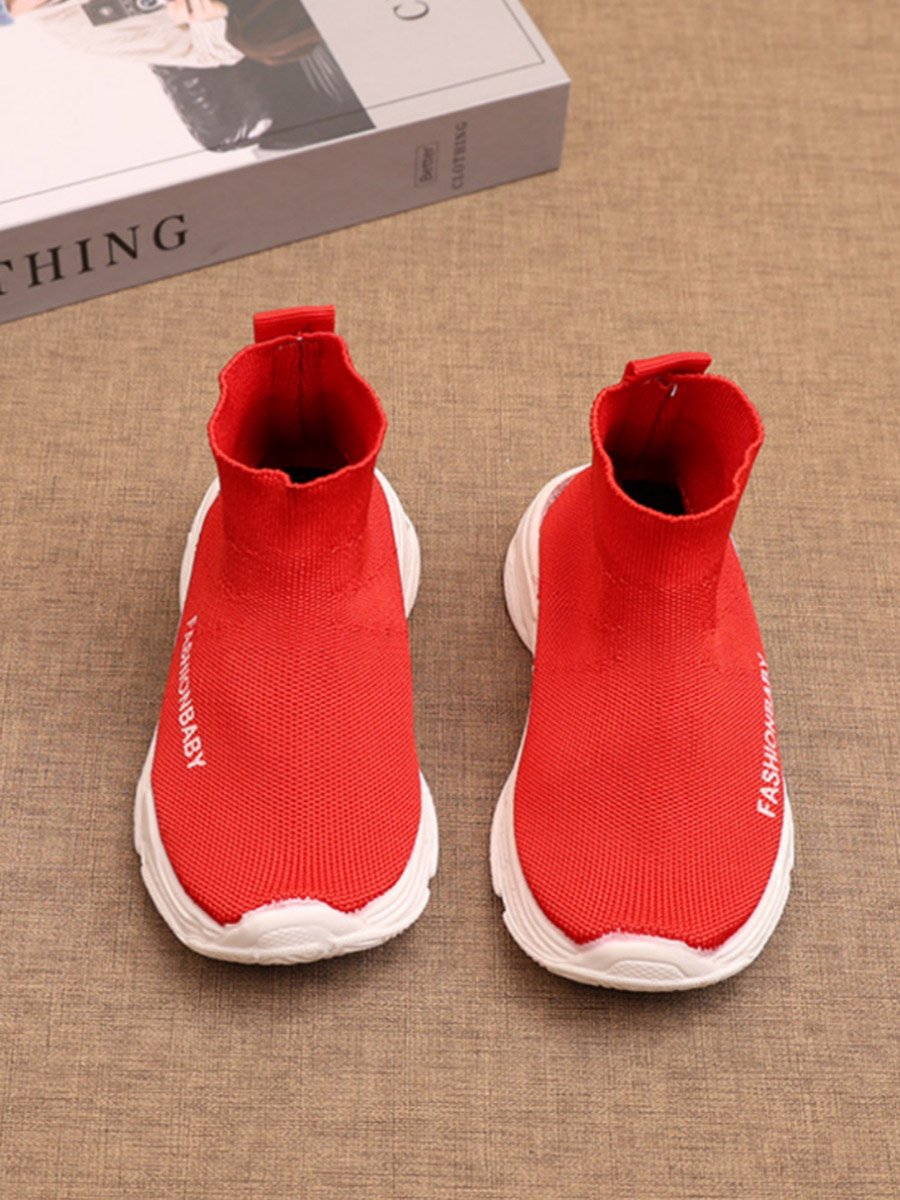 Girls Solid Red Slip-On Sneakers 