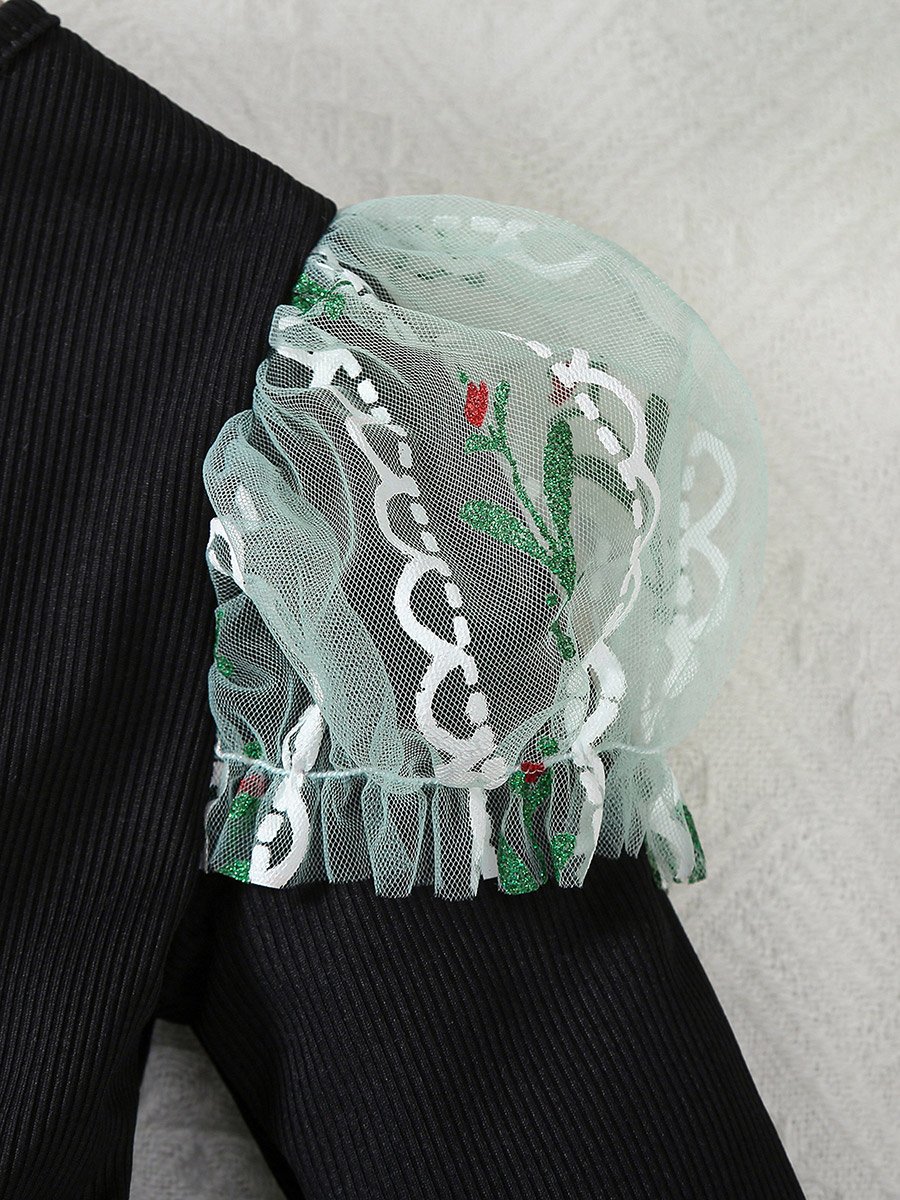 Girls Floral Embroidered Mesh Hem Dress