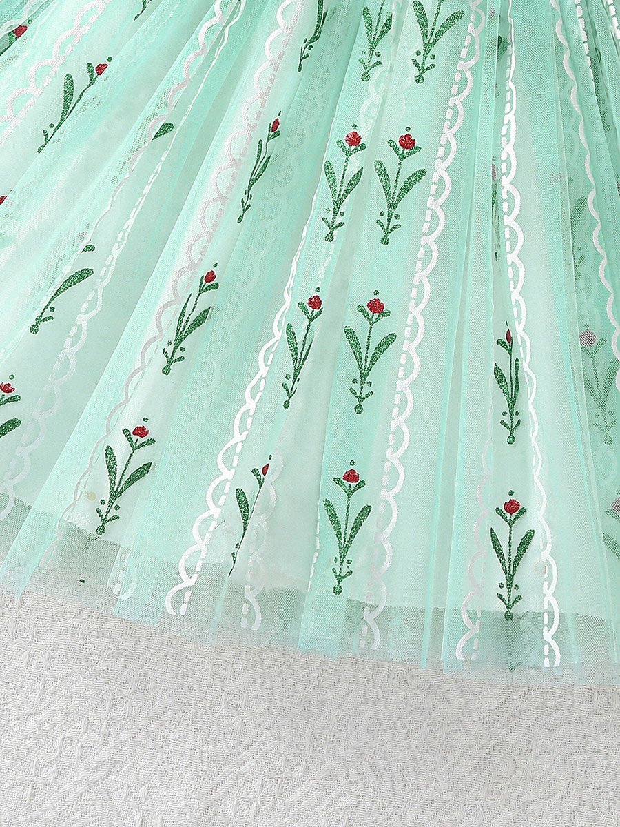 Girls Floral Embroidered Mesh Hem Dress