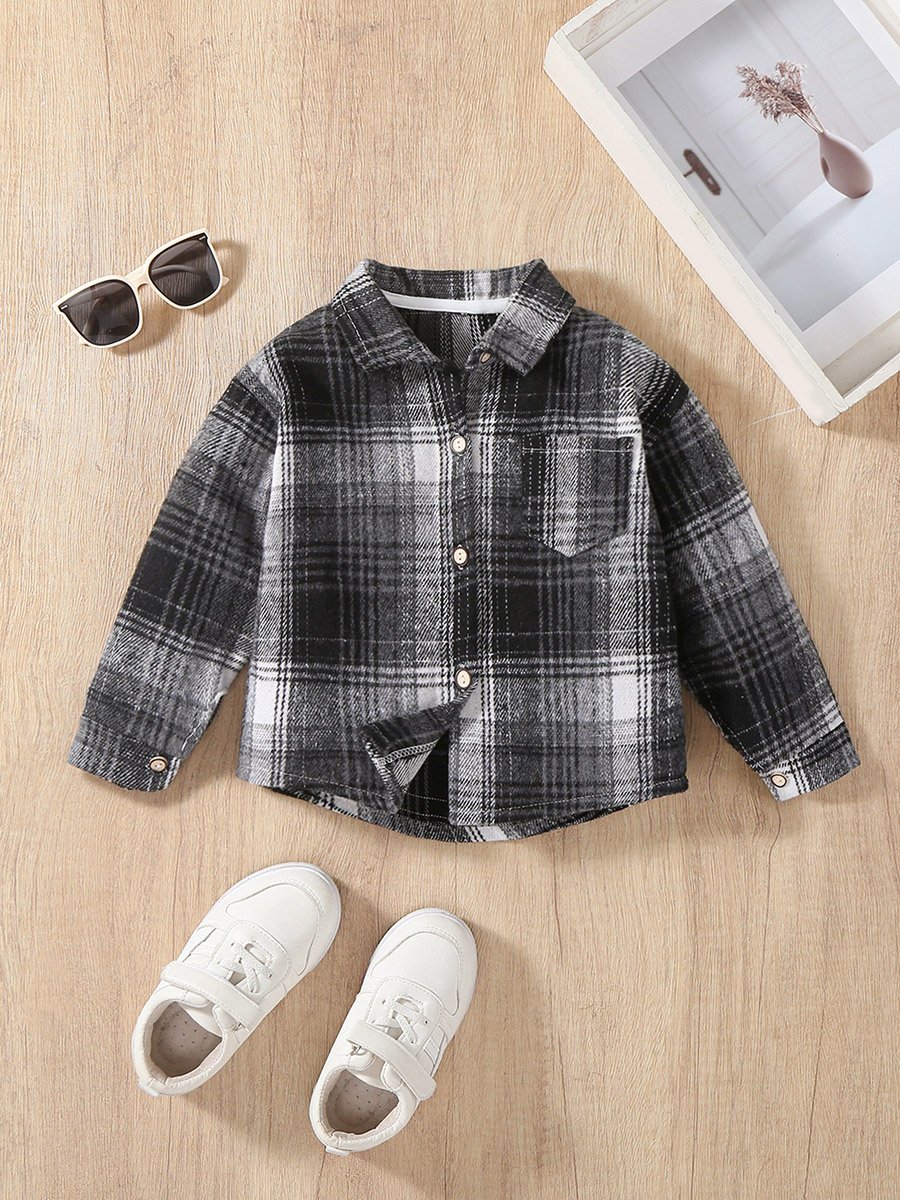 Girls Checked Pocket Detail Buttoned Jacket