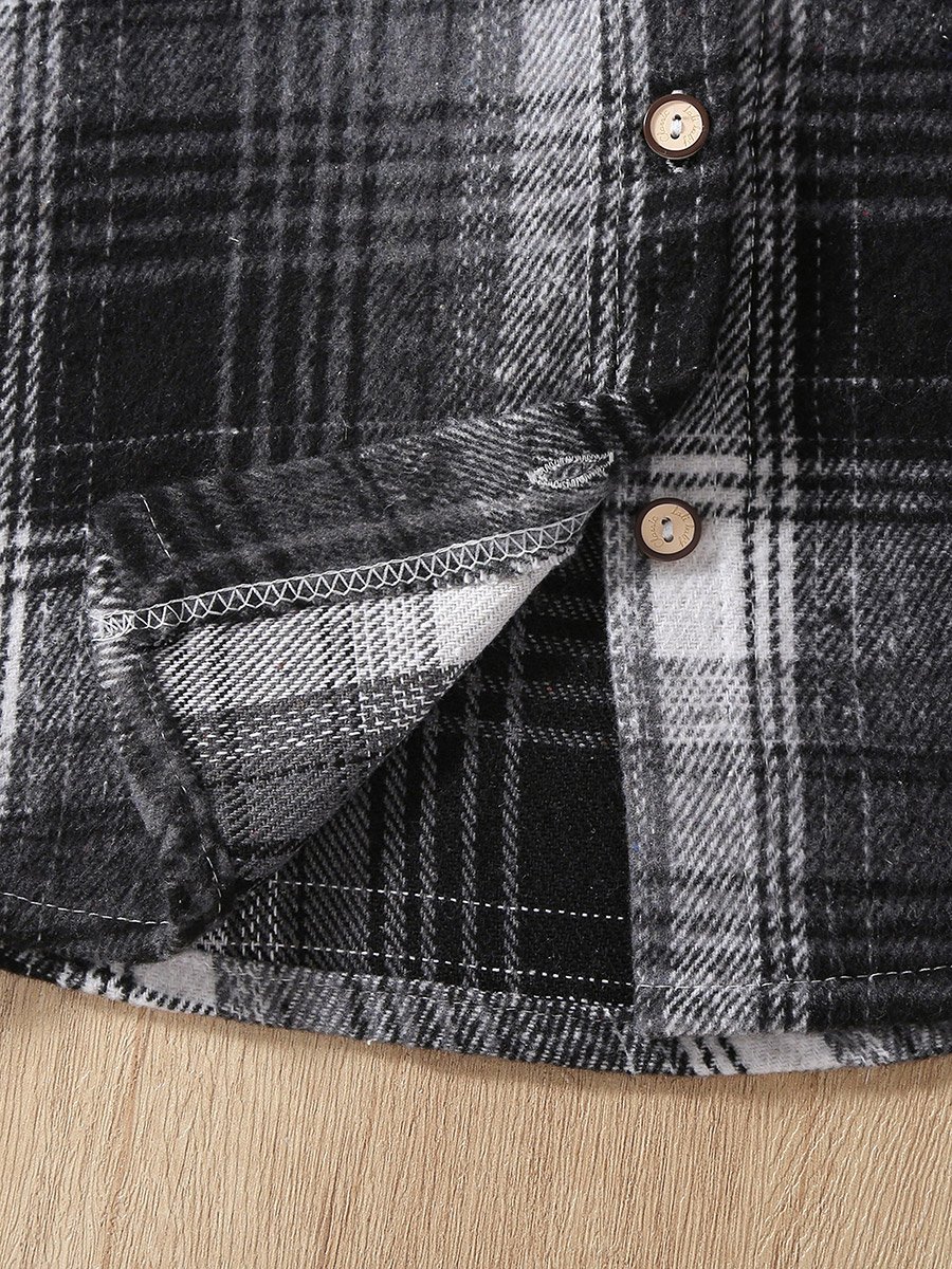 Girls Checked Pocket Detail Buttoned Jacket
