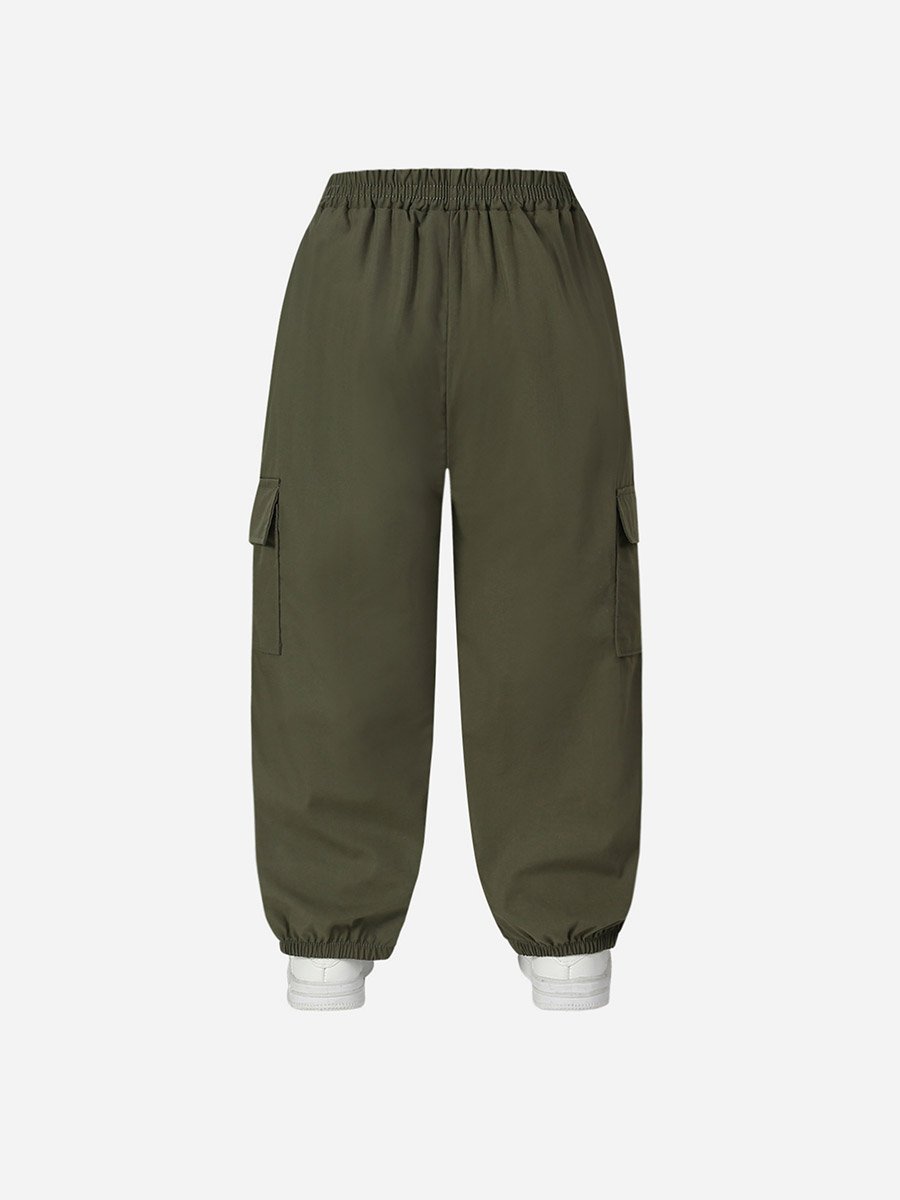 Girls Solid Elastic Waist Pocket Detail Pants