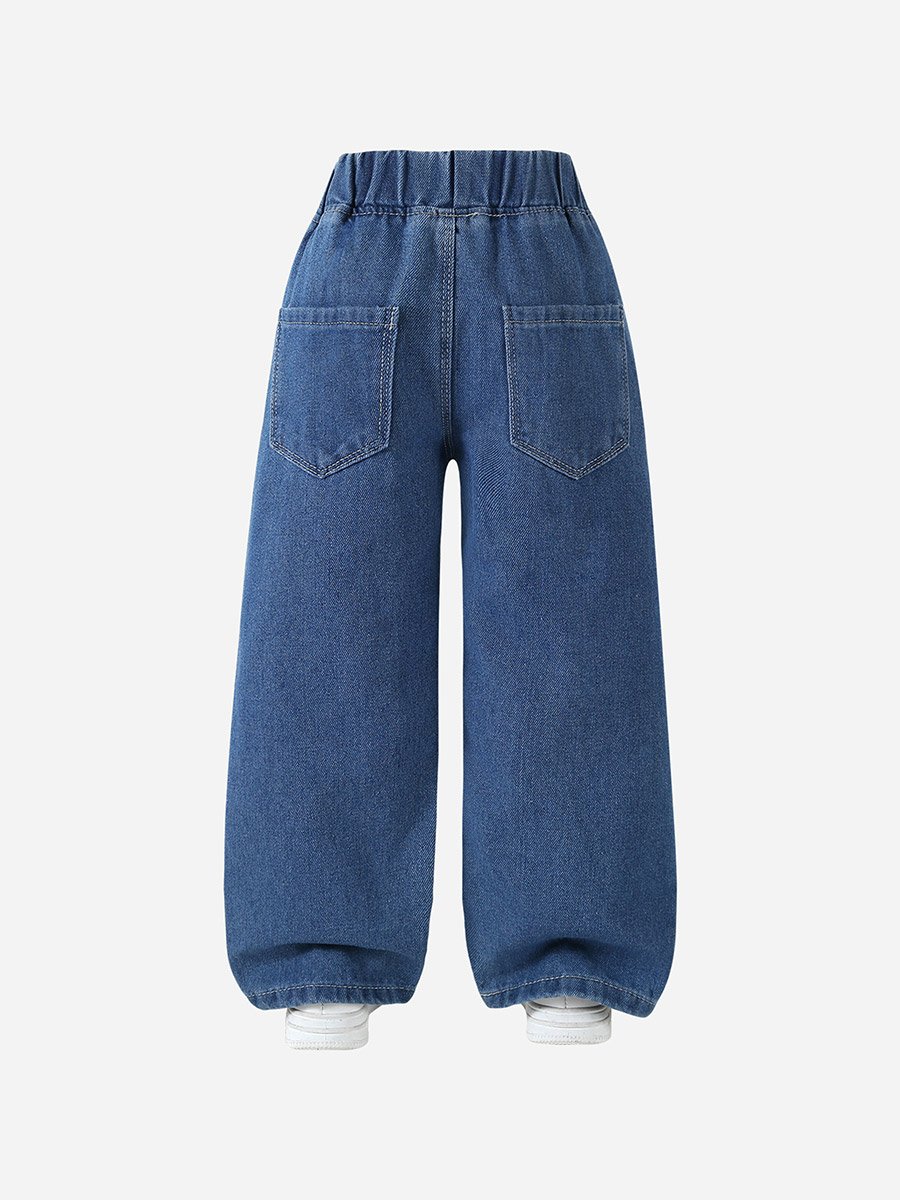 Girls Blue Star Patch Wide Leg Jeans