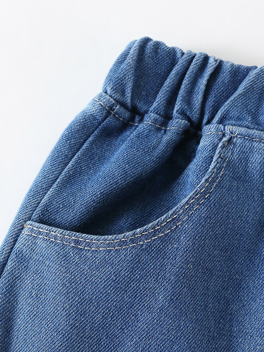 Girls Blue Star Patch Wide Leg Jeans