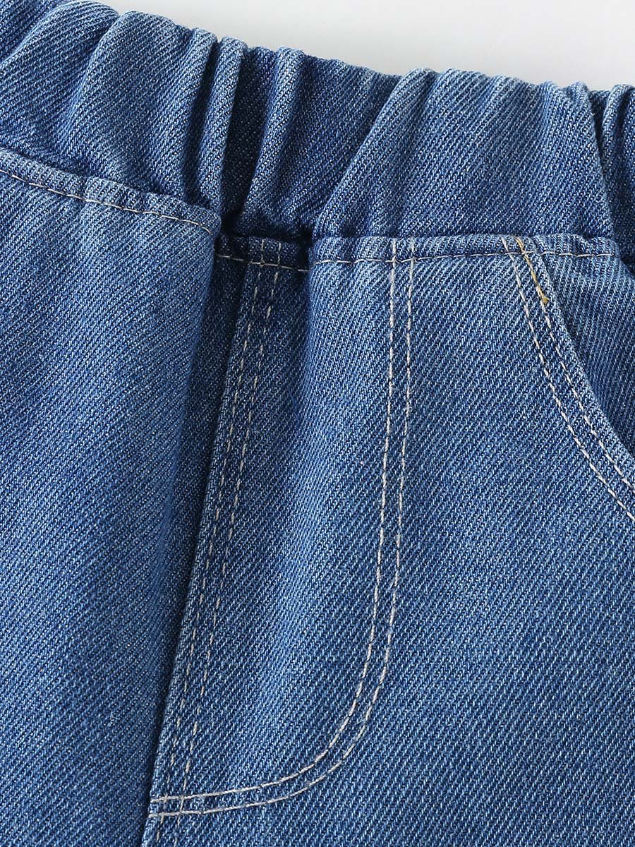 Girls Blue Star Patch Wide Leg Jeans