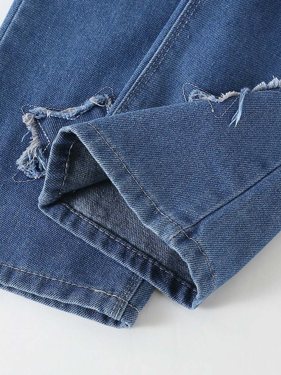 Girls Blue Star Patch Wide Leg Jeans