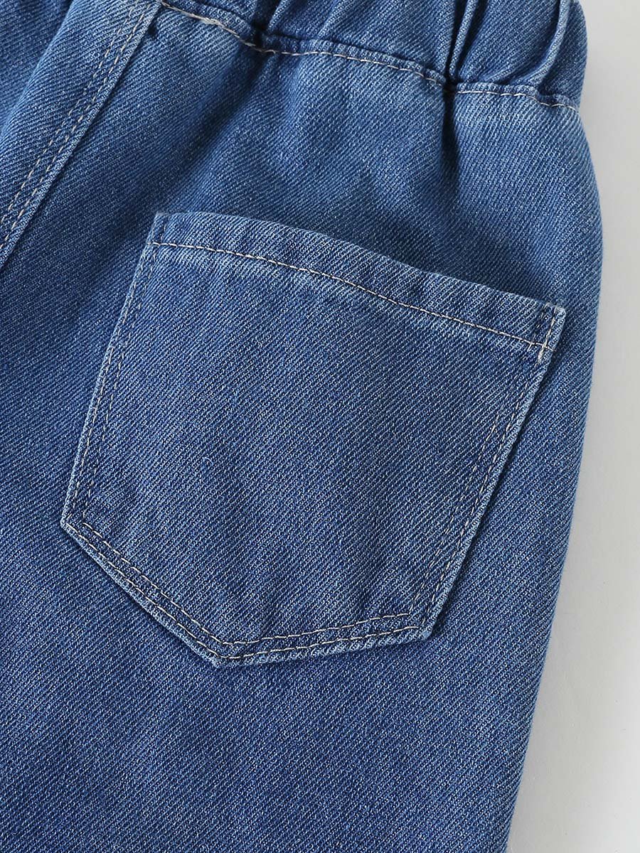 Girls Blue Star Patch Wide Leg Jeans