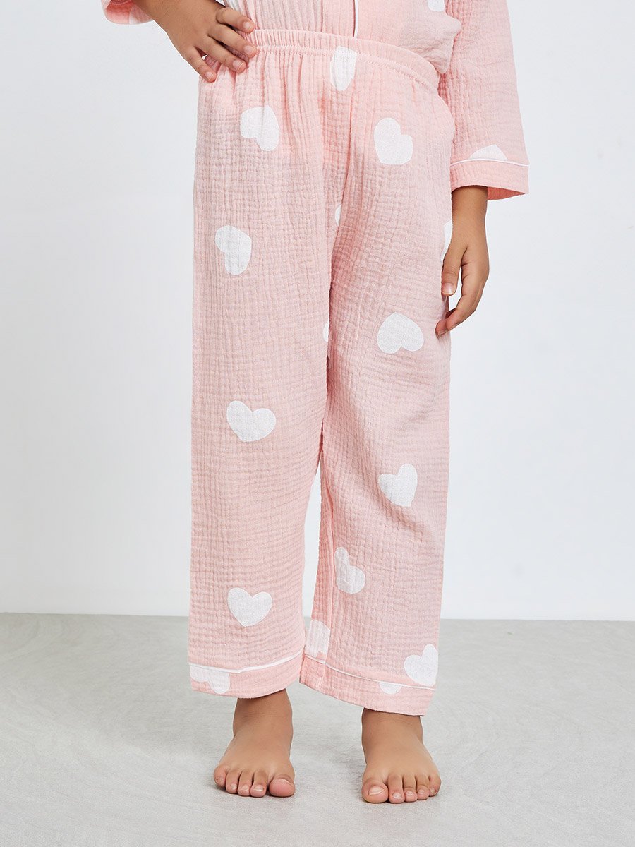 Girls Heart Print Shirt and Pyjama Set