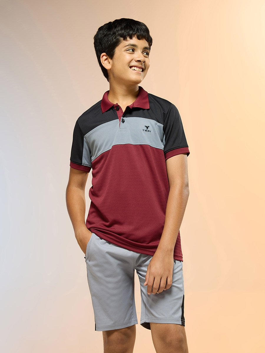 Boys Slim Fit Color Block Polo T-Shirt