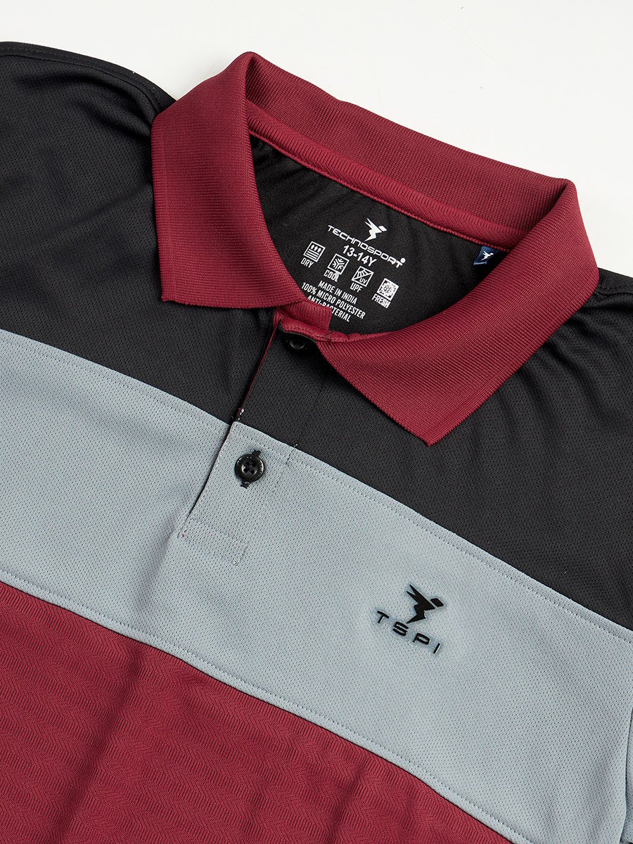 Boys Slim Fit Color Block Polo T-Shirt