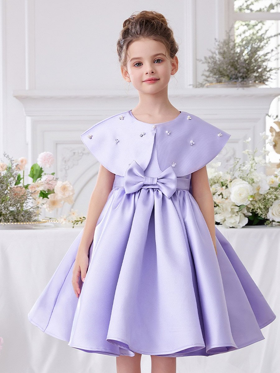 Girls Purple Embellished Dress with Cape