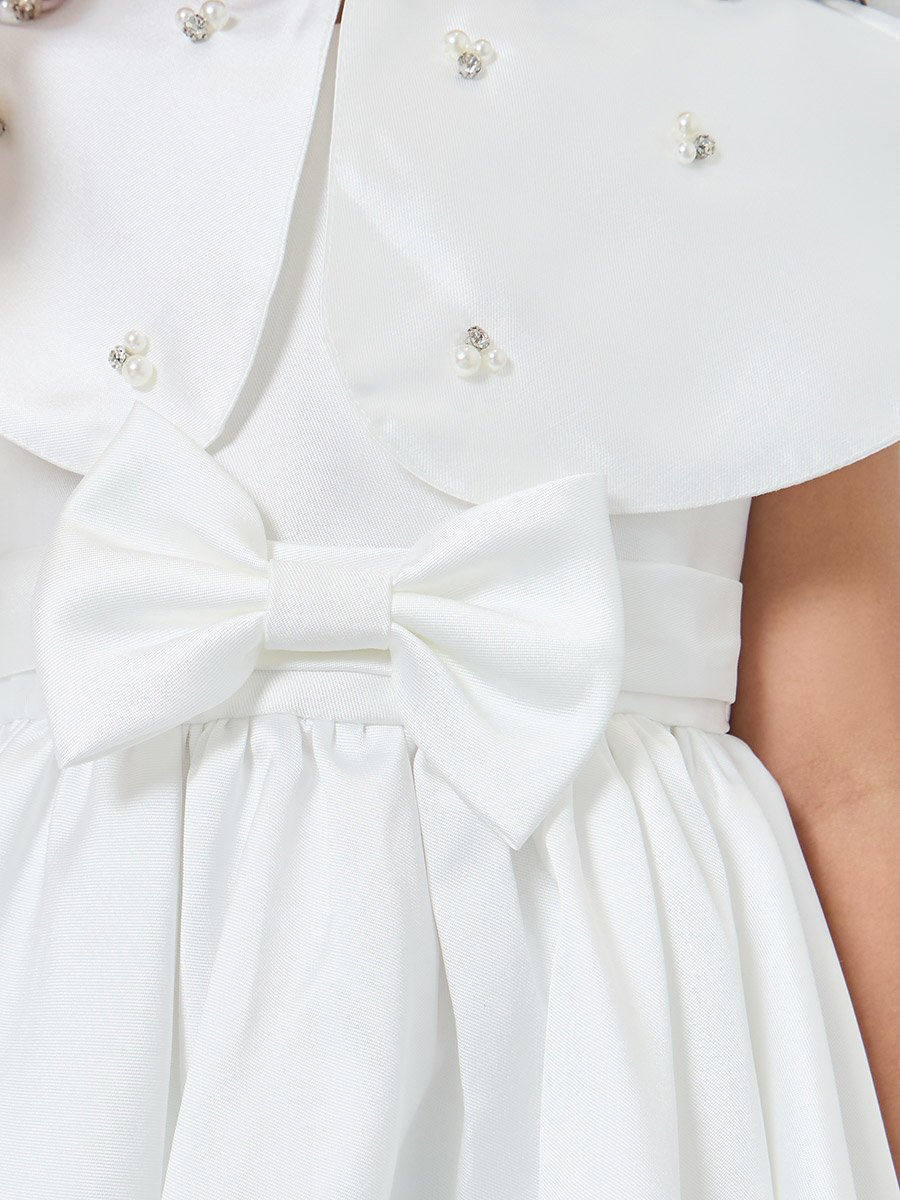 Girls White Embellished Dress with Cape