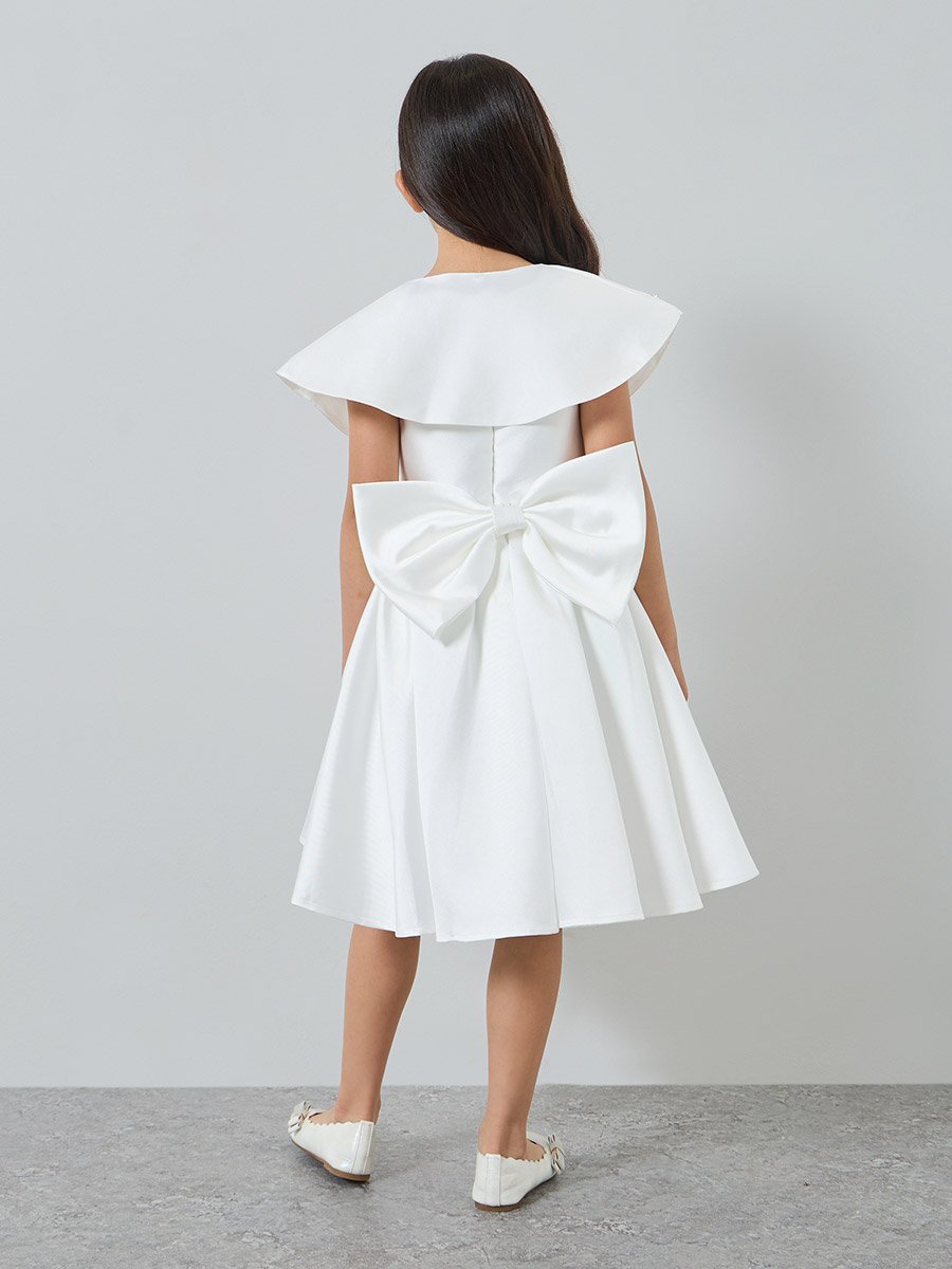 Girls White Embellished Dress with Cape