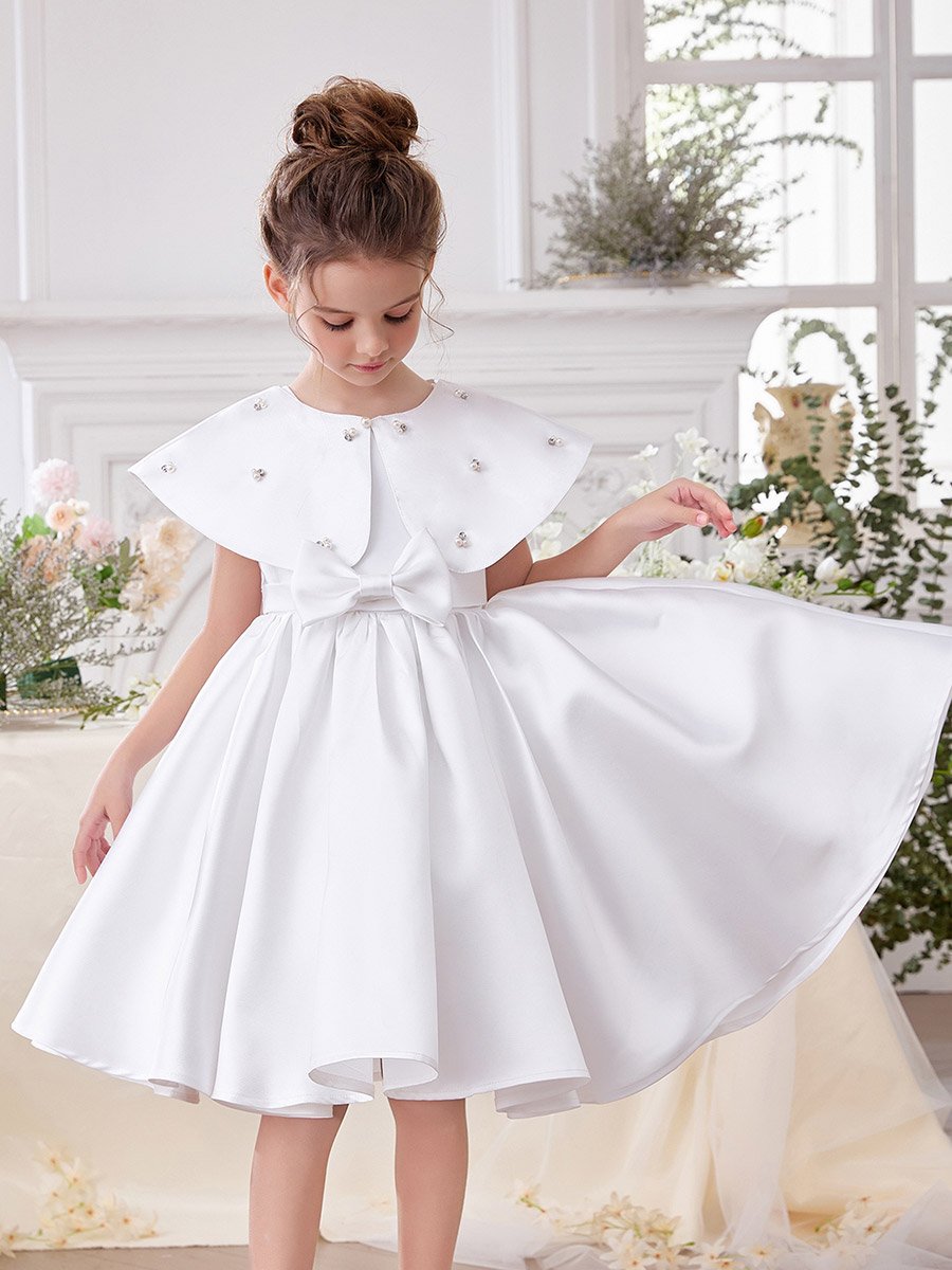 Girls White Embellished Dress with Cape