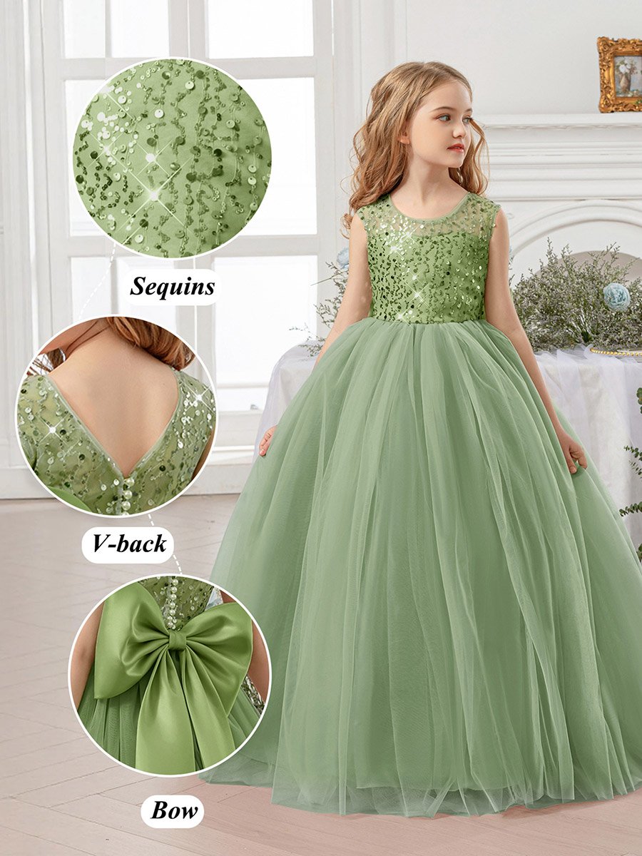 Girls Green Embellished Sleeveless Maxi Dress