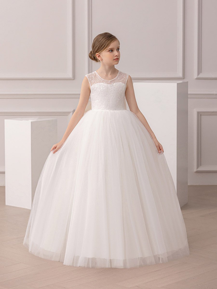 Girls White Embellished Sleeveless Maxi Dress