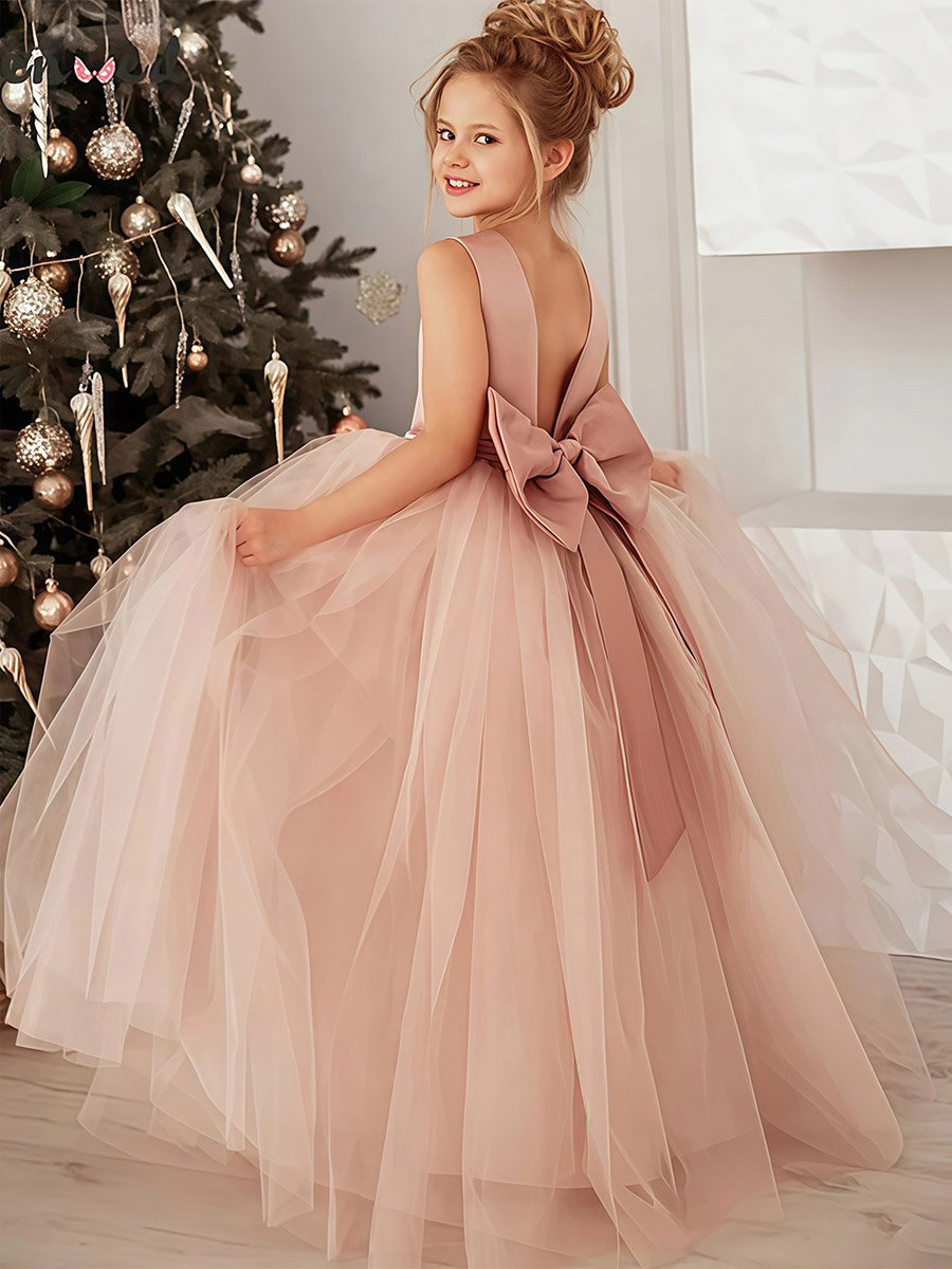 Girls Pink Faux Pearl Embellished Sleeveless Maxi Dress