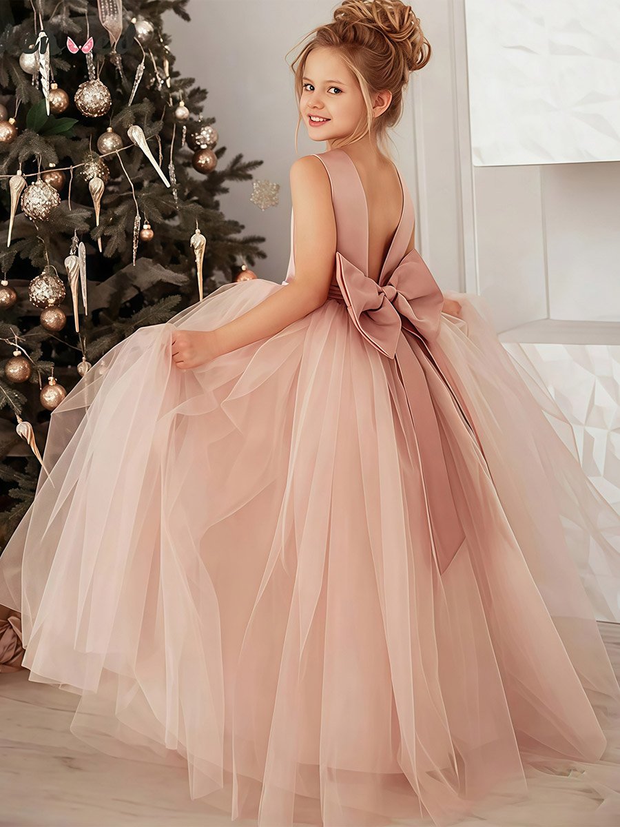 Girls Pink Faux Pearl Embellished Sleeveless Maxi Dress
