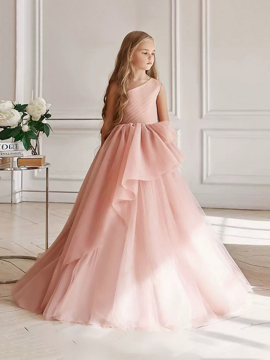 Girls Pink Ruffle Detail One Shoulder Maxi Dress