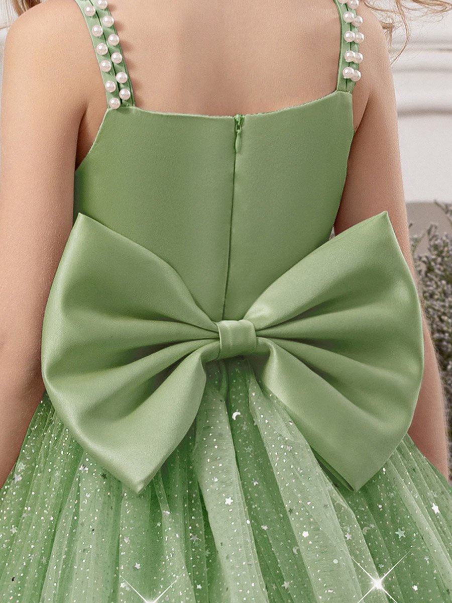 Girls Bow Detail Embellished Maxi Dress