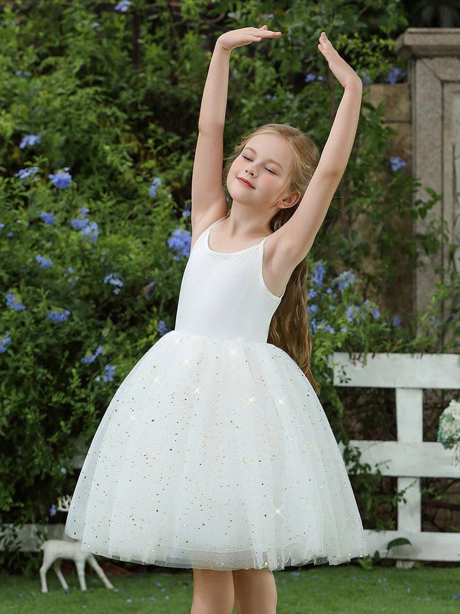 Girls Embellished Strappy Mesh Dress with Tulle Cape