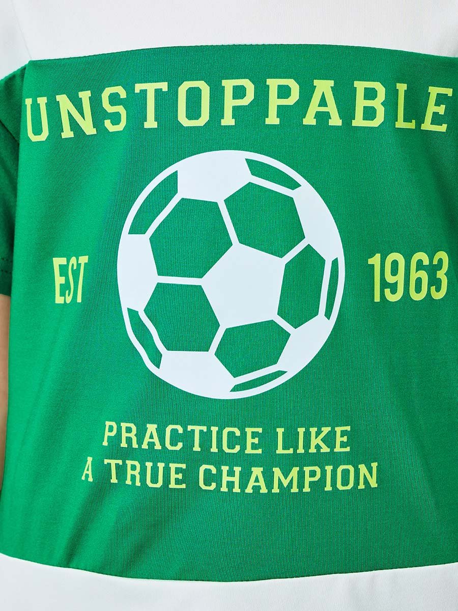 Boys Green Football Graphic T-Shirt and Shorts Set