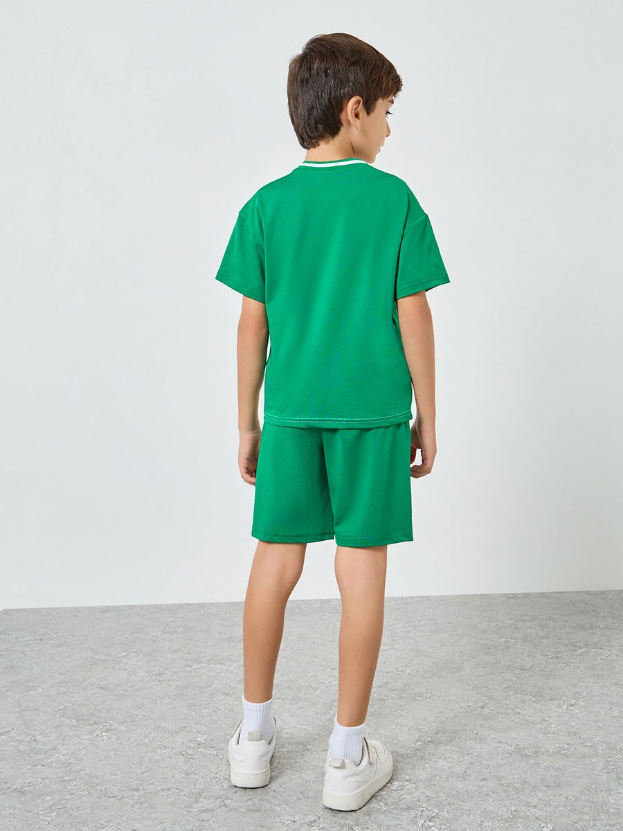 Boys Green Football Graphic T-Shirt and Shorts Set