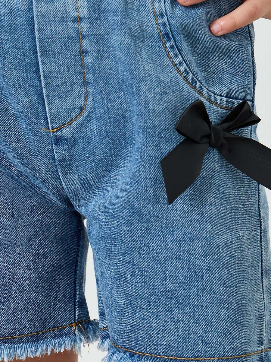 Girls Denim Shorts with Bow Applique