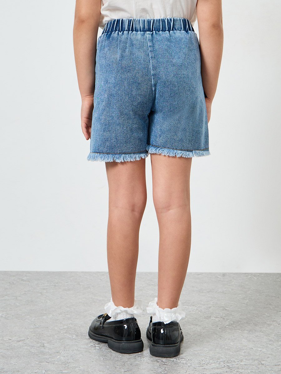 Girls Denim Shorts with Bow Applique