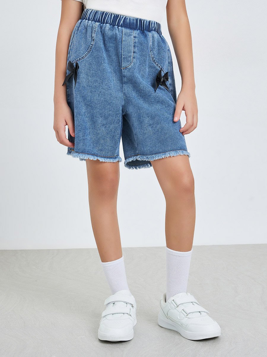 Girls Denim Shorts with Bow Detail