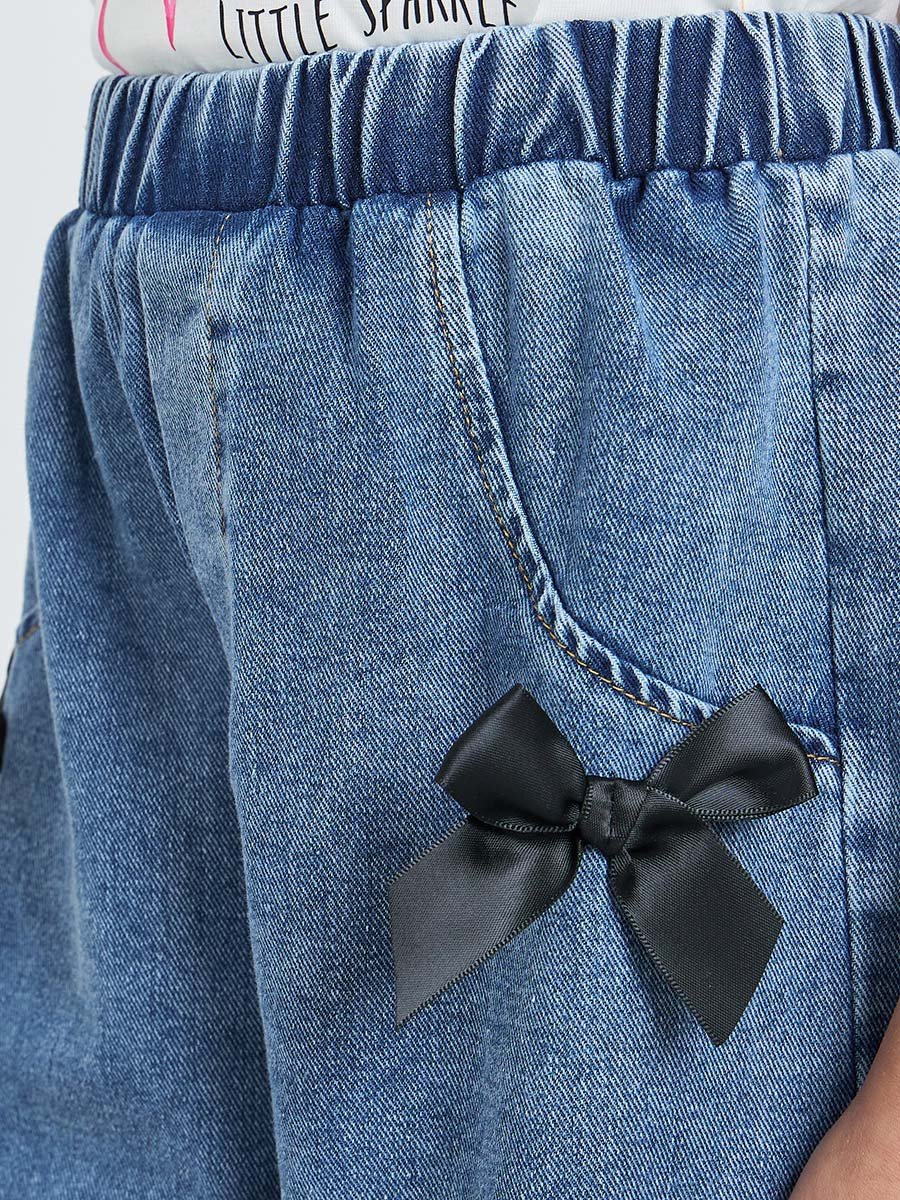 Girls Denim Shorts with Bow Detail
